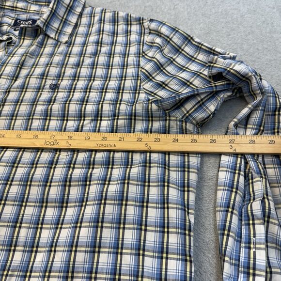 Chaps Shirt Men's XL Blue Yellow Plaid Easy Care Long Sleeve Button Front - Picture 7 of 9